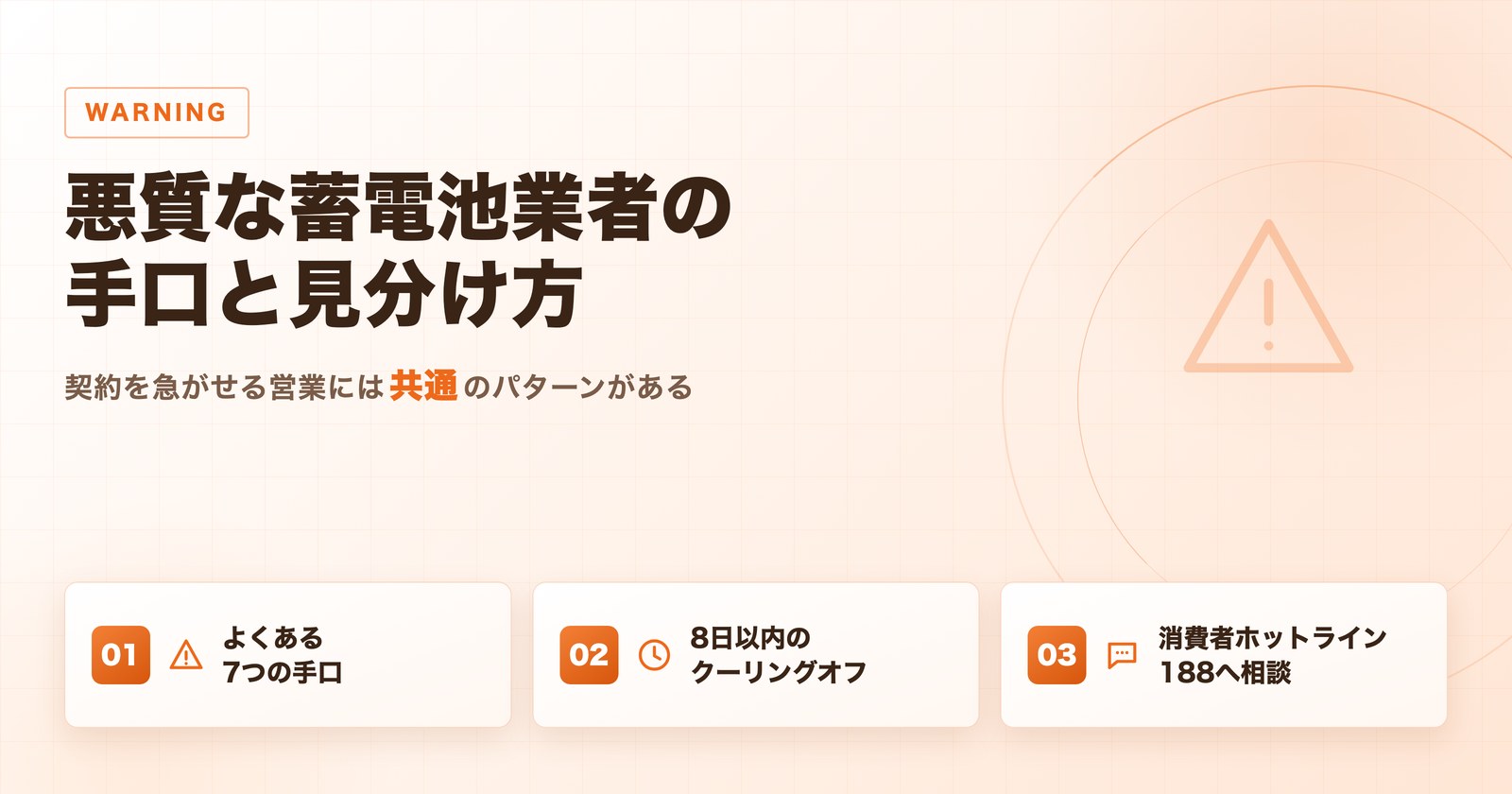 悪質な蓄電池業者の訪問販売の手口とクーリングオフの説明図